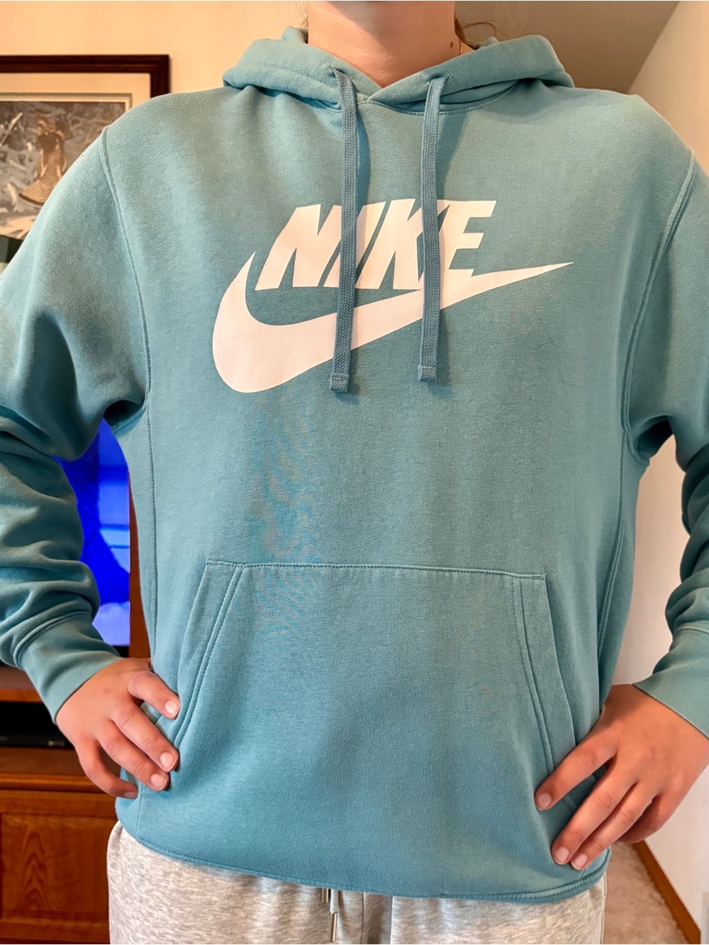 Women's Nike Fleece Large Logo Hoodie, Teal, Size Small